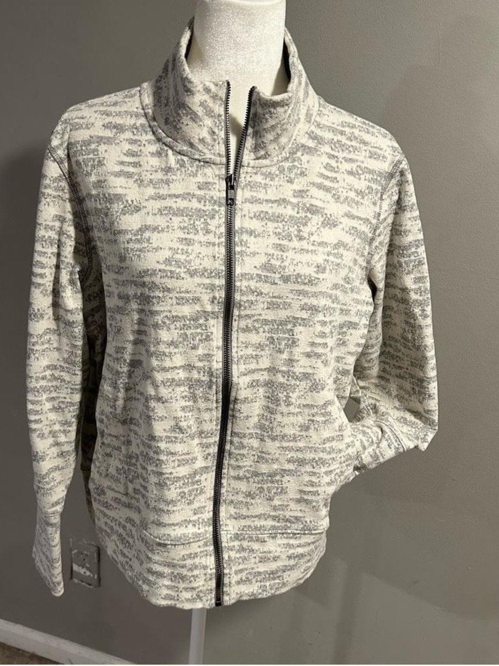 Women's Zip-Front Sweater Jacket - Gray/White